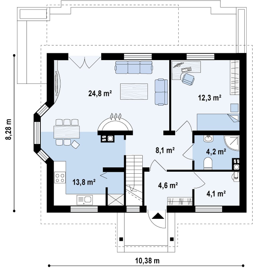 размер гостиной в частном доме